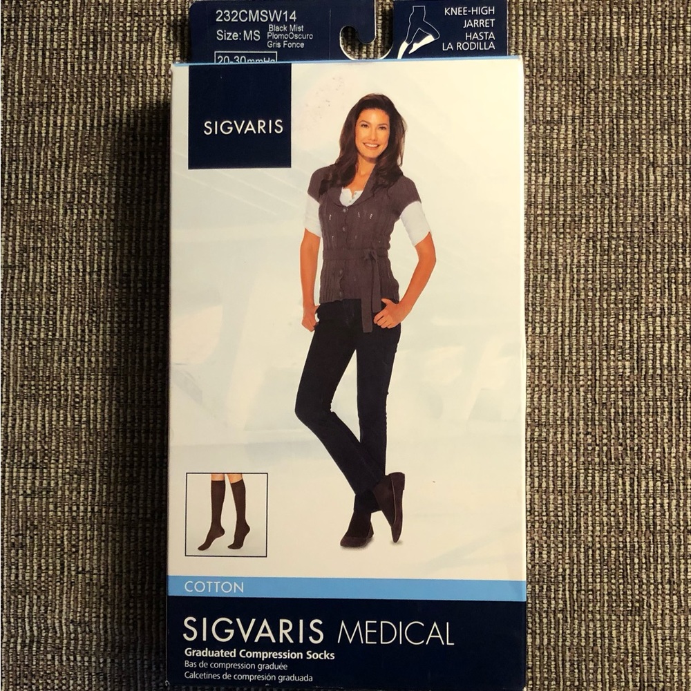 NWT Sigvaris Knee High Compression Socks 20-30 mmHg. Size MS, color Black Mist